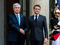 President of the Republic Emmanuel Macron receives Kassym-Jomart Tokaiev, President of the Republic of Kazakhstan, at the Elysee Palace in P...