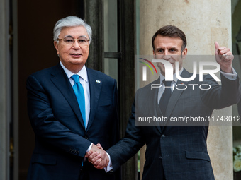 President of the Republic Emmanuel Macron receives Kassym-Jomart Tokaiev, President of the Republic of Kazakhstan, at the Elysee Palace in P...