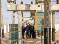 Border police conduct an enterprise safety inspection on a wind power plant in Altay, Xinjiang, China, on November 5, 2024. (