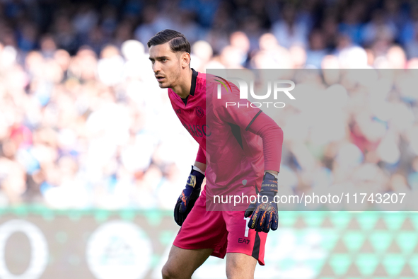 Alex Meret of SSC Napoli looks on during the serie Serie A Enilive match between SSC Napoli and Atalanta BC at Stadio Diego Armando Maradona...