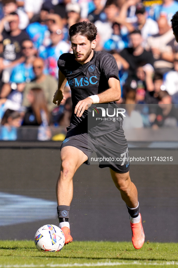 Khvicha Kvaratskhelia of SSC Napoli during the serie Serie A Enilive match between SSC Napoli and Atalanta BC at Stadio Diego Armando Marado...