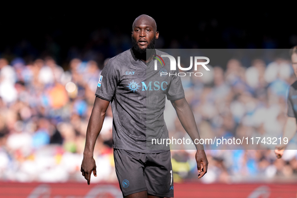 Romelu Lukaku of SSC Napoli looks on during the serie Serie A Enilive match between SSC Napoli and Atalanta BC at Stadio Diego Armando Marad...