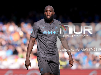 Romelu Lukaku of SSC Napoli looks on during the serie Serie A Enilive match between SSC Napoli and Atalanta BC at Stadio Diego Armando Marad...