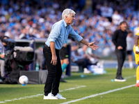 Gian Piero Gasperini Head Coach of Atalanta BC gestures during the serie Serie A Enilive match between SSC Napoli and Atalanta BC at Stadio...