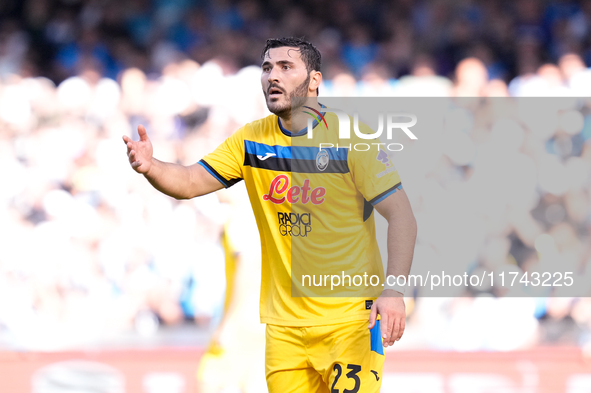 Sead Kolasinac of Atalanta BC gestures during the serie Serie A Enilive match between SSC Napoli and Atalanta BC at Stadio Diego Armando Mar...