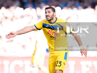 Sead Kolasinac of Atalanta BC gestures during the serie Serie A Enilive match between SSC Napoli and Atalanta BC at Stadio Diego Armando Mar...