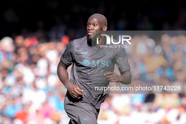 Romelu Lukaku of SSC Napoli looks on during the serie Serie A Enilive match between SSC Napoli and Atalanta BC at Stadio Diego Armando Marad...