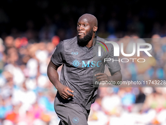 Romelu Lukaku of SSC Napoli looks on during the serie Serie A Enilive match between SSC Napoli and Atalanta BC at Stadio Diego Armando Marad...