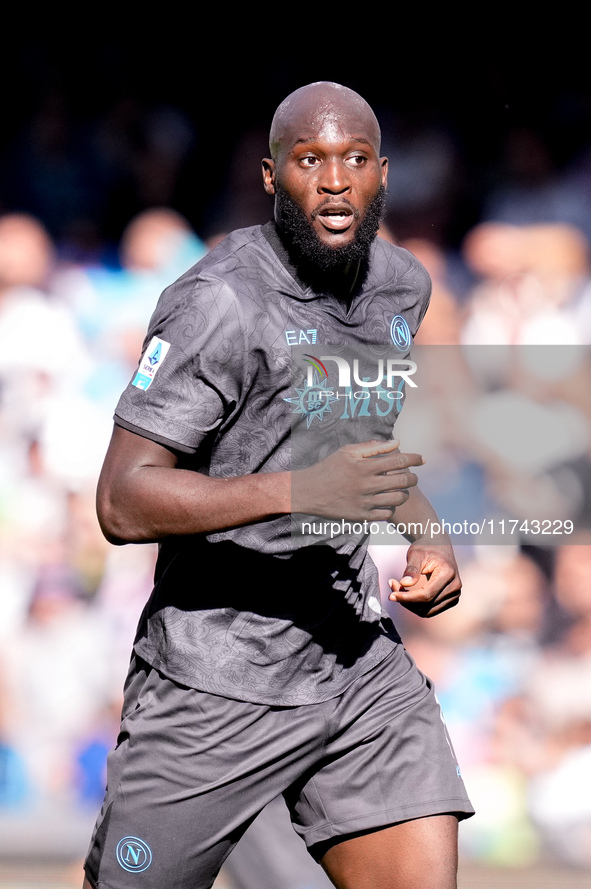 Romelu Lukaku of SSC Napoli looks on during the serie Serie A Enilive match between SSC Napoli and Atalanta BC at Stadio Diego Armando Marad...