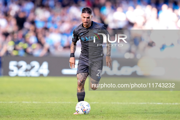 Matteo Politano of SSC Napoli during the serie Serie A Enilive match between SSC Napoli and Atalanta BC at Stadio Diego Armando Maradona on...