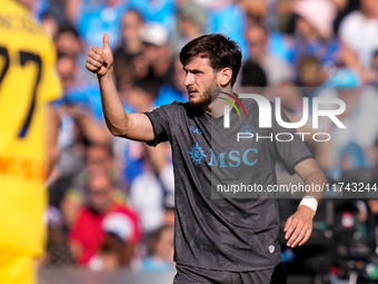 Khvicha Kvaratskhelia of SSC Napoli gestures during the serie Serie A Enilive match between SSC Napoli and Atalanta BC at Stadio Diego Arman...