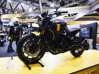 A general view of a motorcycle display at the exhibition stand during the inauguration of the 110th edition of EICMA Milan Motorcycle Show a...