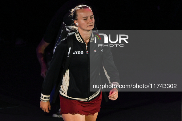 RIYADH, SAUDI ARABIA - NOVEMBER 05: Barbora Krejcikova of Czech Republic arrives ahead of her match against Jessica Pegula of USA, on day 4...