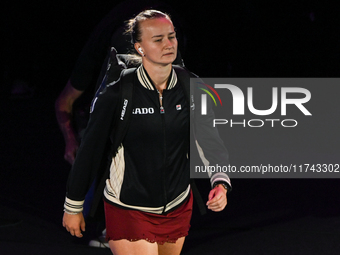 RIYADH, SAUDI ARABIA - NOVEMBER 05: Barbora Krejcikova of Czech Republic arrives ahead of her match against Jessica Pegula of USA, on day 4...