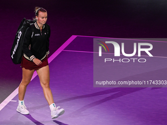 RIYADH, SAUDI ARABIA - NOVEMBER 05: Barbora Krejcikova of Czech Republic arrives ahead of her match against Jessica Pegula of USA, on day 4...