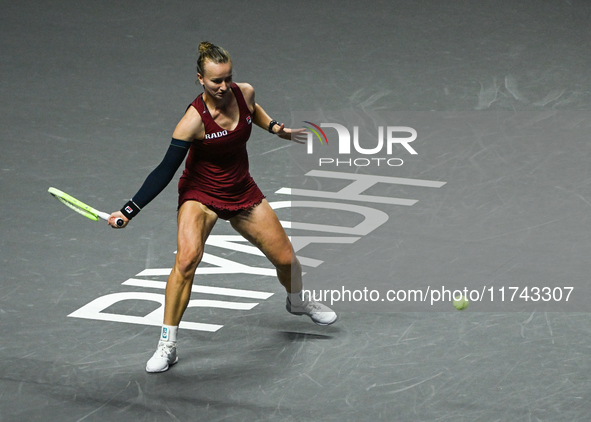 RIYADH, SAUDI ARABIA - NOVEMBER 05: Barbora Krejcikova of Czech Republic during her match against Jessica Pegula of USA, on day 4 of the 202...