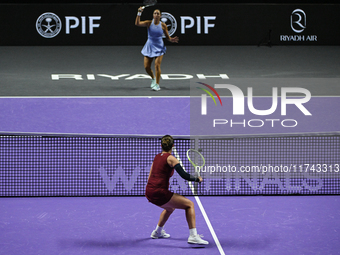 RIYADH, SAUDI ARABIA - NOVEMBER 05: Jessica Pegula of USA during her match against Barbora Krejcikova of Czech Republic, on day 4 of the 202...