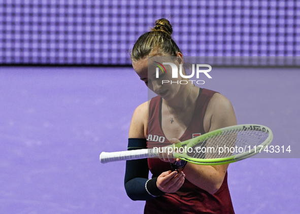 RIYADH, SAUDI ARABIA - NOVEMBER 05: Barbora Krejcikova of Czech Republic during her match against Jessica Pegula of USA, on day 4 of the 202...