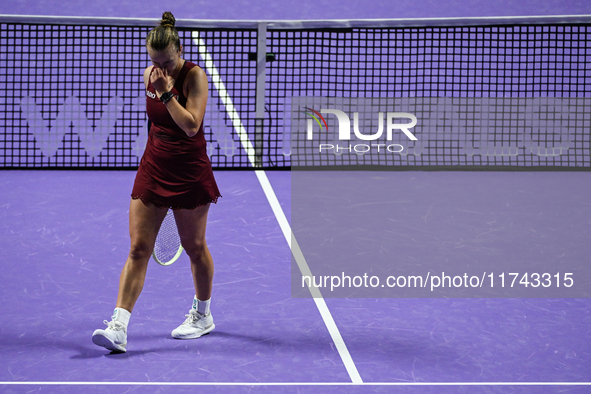 RIYADH, SAUDI ARABIA - NOVEMBER 05: Barbora Krejcikova of Czech Republic during her match against Jessica Pegula of USA, on day 4 of the 202...