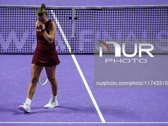 RIYADH, SAUDI ARABIA - NOVEMBER 05: Barbora Krejcikova of Czech Republic during her match against Jessica Pegula of USA, on day 4 of the 202...