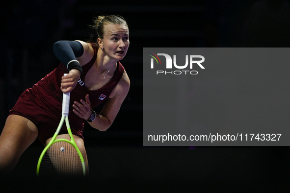 RIYADH, SAUDI ARABIA - NOVEMBER 05: Barbora Krejcikova of Czech Republic during her match against Jessica Pegula of USA, on day 4 of the 202...