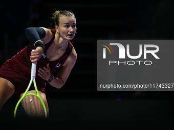 RIYADH, SAUDI ARABIA - NOVEMBER 05: Barbora Krejcikova of Czech Republic during her match against Jessica Pegula of USA, on day 4 of the 202...