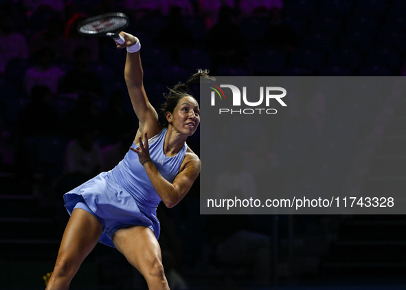 RIYADH, SAUDI ARABIA - NOVEMBER 05: Jessica Pegula of USA during her match against Barbora Krejcikova of Czech Republic, on day 4 of the 202...