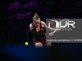 RIYADH, SAUDI ARABIA - NOVEMBER 05: Barbora Krejcikova of Czech Republic during her match against Jessica Pegula of USA, on day 4 of the 202...