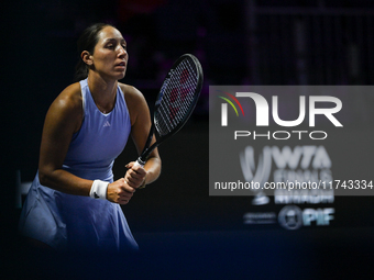 RIYADH, SAUDI ARABIA - NOVEMBER 05: Jessica Pegula of USA during her match against Barbora Krejcikova of Czech Republic, on day 4 of the 202...