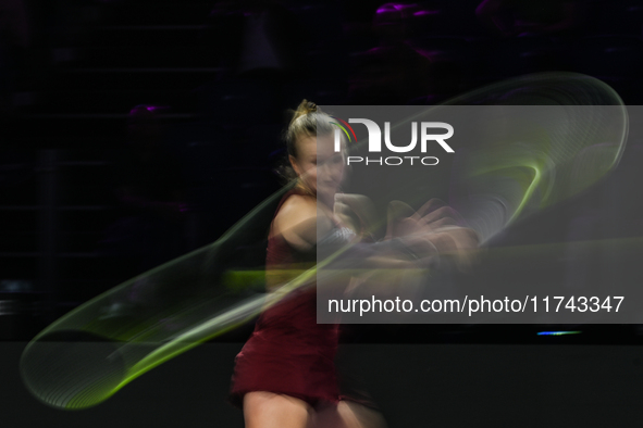 RIYADH, SAUDI ARABIA - NOVEMBER 05: Barbora Krejcikova of Czech Republic during her match against Jessica Pegula of USA, on day 4 of the 202...