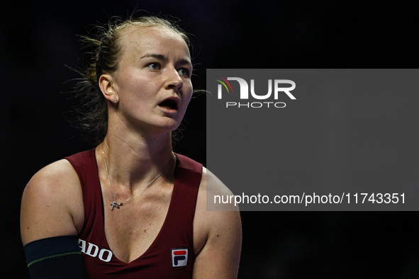 RIYADH, SAUDI ARABIA - NOVEMBER 05: Barbora Krejcikova of Czech Republic during her match against Jessica Pegula of USA, on day 4 of the 202...