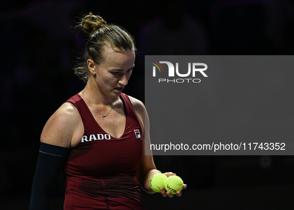 RIYADH, SAUDI ARABIA - NOVEMBER 05: Barbora Krejcikova of Czech Republic during her match against Jessica Pegula of USA, on day 4 of the 202...