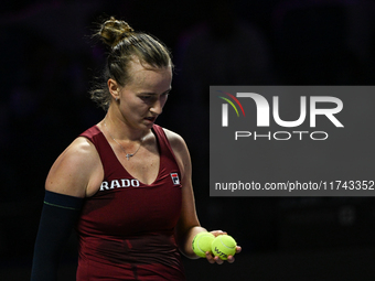 RIYADH, SAUDI ARABIA - NOVEMBER 05: Barbora Krejcikova of Czech Republic during her match against Jessica Pegula of USA, on day 4 of the 202...