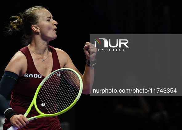 RIYADH, SAUDI ARABIA - NOVEMBER 05: Barbora Krejcikova of Czech Republic during her match against Jessica Pegula of USA, on day 4 of the 202...