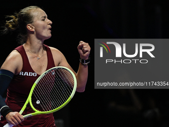 RIYADH, SAUDI ARABIA - NOVEMBER 05: Barbora Krejcikova of Czech Republic during her match against Jessica Pegula of USA, on day 4 of the 202...