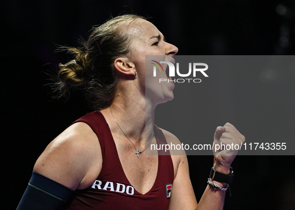 RIYADH, SAUDI ARABIA - NOVEMBER 05: Barbora Krejcikova of Czech Republic during her match against Jessica Pegula of USA, on day 4 of the 202...