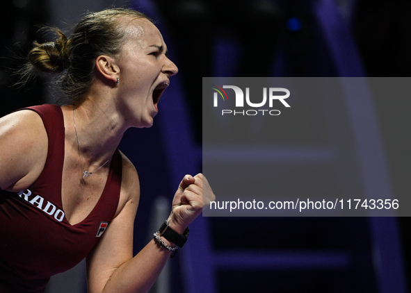 RIYADH, SAUDI ARABIA - NOVEMBER 05: Barbora Krejcikova of Czech Republic during her match against Jessica Pegula of USA, on day 4 of the 202...