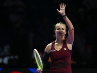 RIYADH, SAUDI ARABIA - NOVEMBER 05: Barbora Krejcikova of Czech Republic celebrates after winning her match against Jessica Pegula of USA, o...