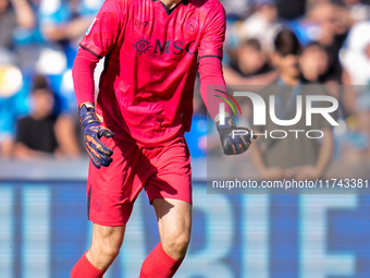 Alex Meret of SSC Napoli during the serie Serie A Enilive match between SSC Napoli and Atalanta BC at Stadio Diego Armando Maradona on Novem...