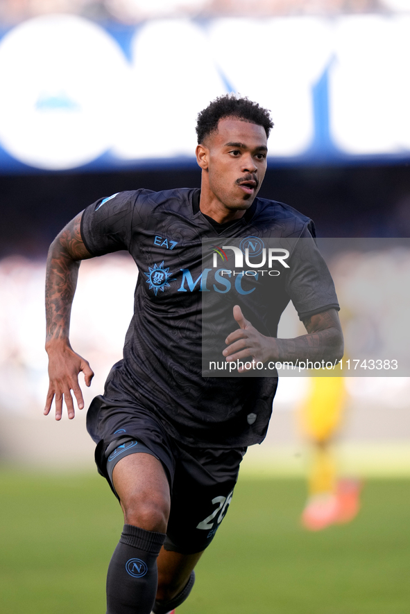 Cyril Ngonge of SSC Napoli during the serie Serie A Enilive match between SSC Napoli and Atalanta BC at Stadio Diego Armando Maradona on Nov...