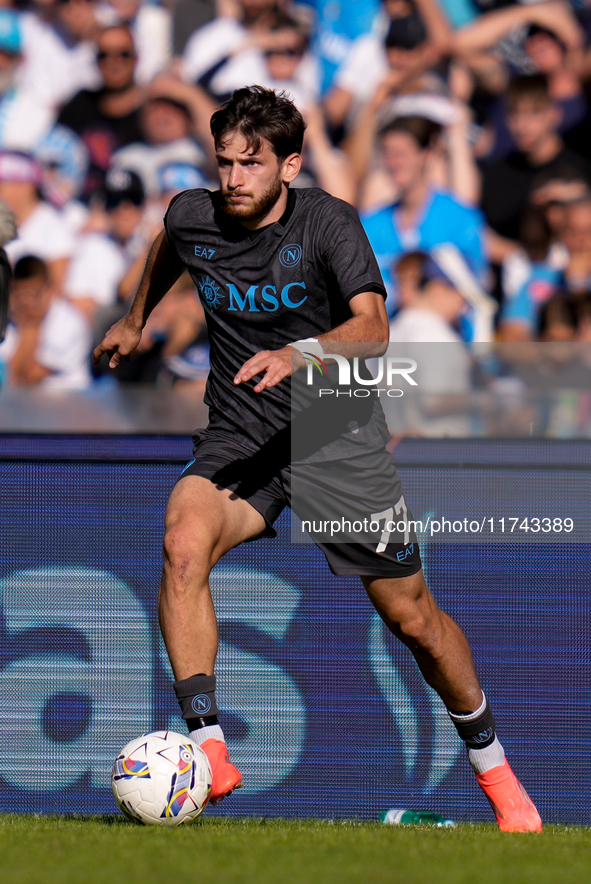 Khvicha Kvaratskhelia of SSC Napoli during the serie Serie A Enilive match between SSC Napoli and Atalanta BC at Stadio Diego Armando Marado...