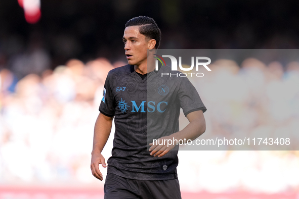 Giacomo Raspadori of SSC Napoli looks on during the serie Serie A Enilive match between SSC Napoli and Atalanta BC at Stadio Diego Armando M...