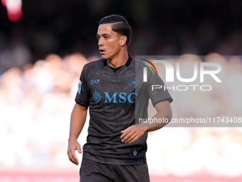 Giacomo Raspadori of SSC Napoli looks on during the serie Serie A Enilive match between SSC Napoli and Atalanta BC at Stadio Diego Armando M...