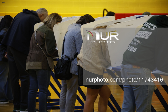 Americans cast their ballots in the presidential election in downtown New York, United States, on November 5, 2024, at the Institute of Art...