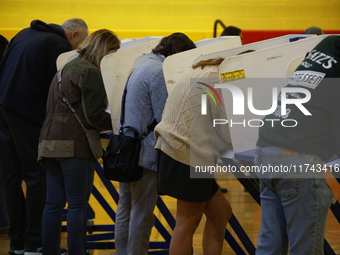 Americans cast their ballots in the presidential election in downtown New York, United States, on November 5, 2024, at the Institute of Art...