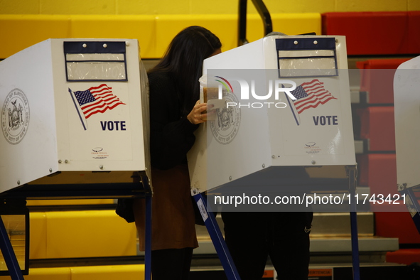 Americans cast their ballots in the presidential election in downtown New York, United States, on November 5, 2024, at the Institute of Art...