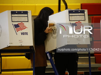 Americans cast their ballots in the presidential election in downtown New York, United States, on November 5, 2024, at the Institute of Art...