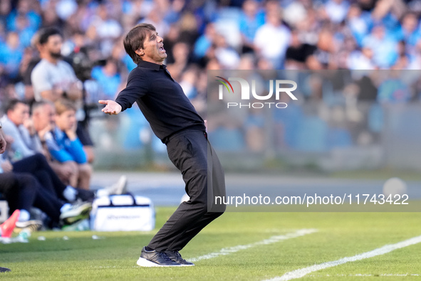 Antonio Conte Head Coach of SSC Napoli reacts during the serie Serie A Enilive match between SSC Napoli and Atalanta BC at Stadio Diego Arma...