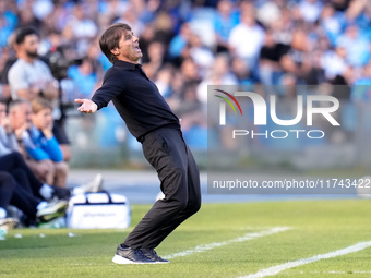 Antonio Conte Head Coach of SSC Napoli reacts during the serie Serie A Enilive match between SSC Napoli and Atalanta BC at Stadio Diego Arma...