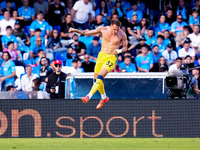 Mateo Retegui of Atalanta BC celebrates after scoring third goal during the serie Serie A Enilive match between SSC Napoli and Atalanta BC a...